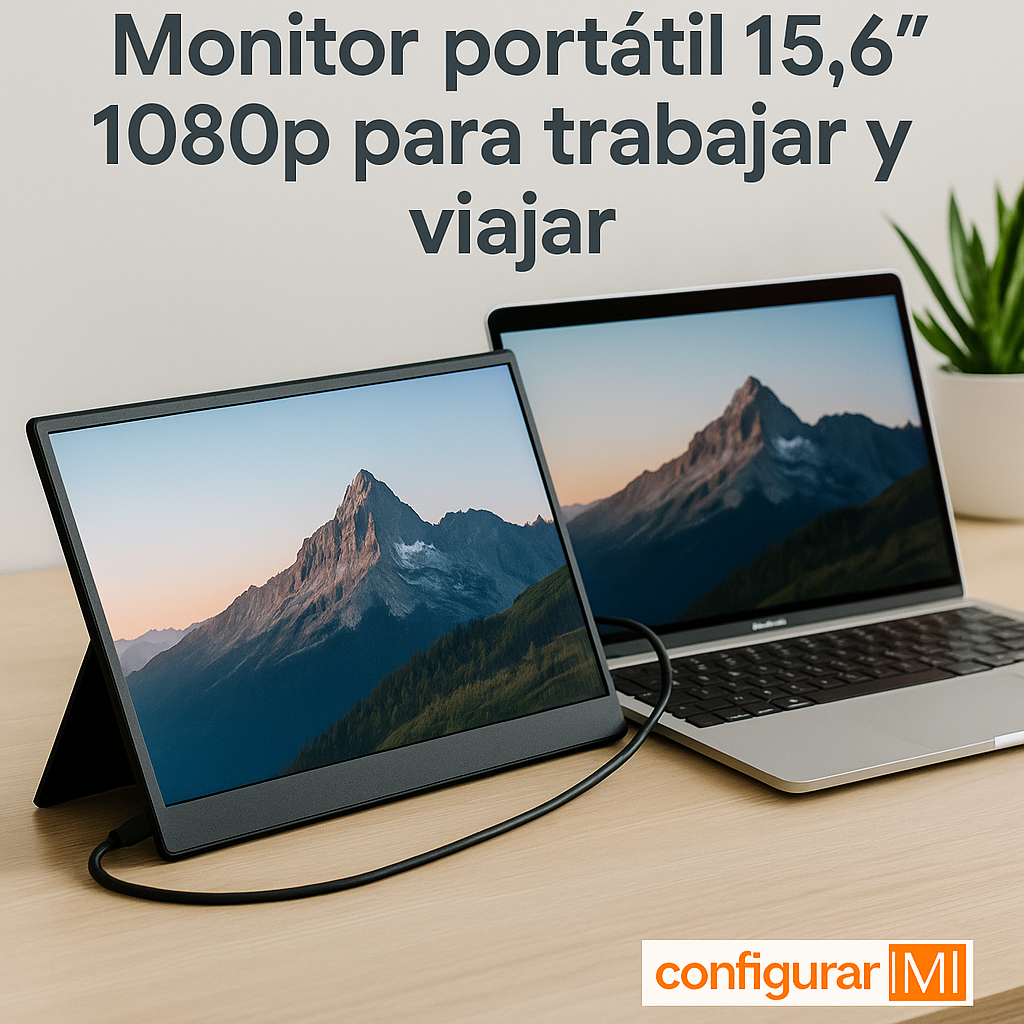 Los 7 mejores monitores portátiles 15,6″ 1080p para trabajar y viajar 10 Monitor portátil 15,6 pulgadas 1080p para trabajar y viajar: setup con USB-C